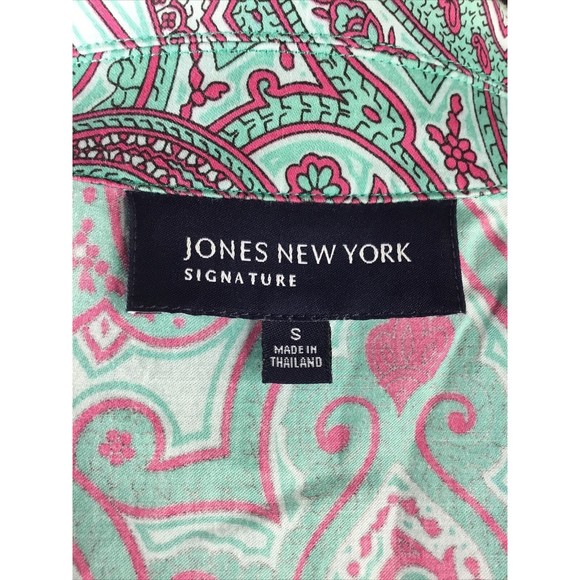 Jones New York Women Blouse Tie front Small Green Pink Paisley Small - Picture 13 of 15